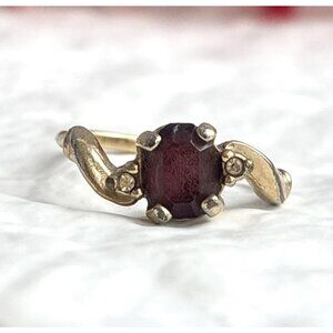Art Deco Faux Garnet Gemstone 18k HGE Gold Toned Costume Vintage Ring - sz 7.5